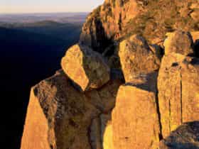 Tall granite cliffs at dusk