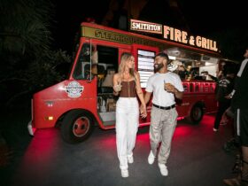 Guests enjoying food trucks