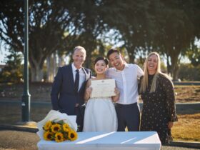 Elopement Celebrants Jamie and Cara with eloped bride and groom