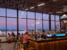 A view at dusk to the picturesque background from Boags Upper Deck Bar & Restaurant