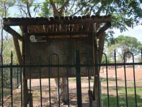 Cemetery interpretative signage at the main entrance.