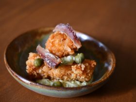 Amuse - Smoked paprika & garlic crispy potatoes with an anchovy & caper mayonnaise.