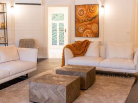 Open living space with a fire