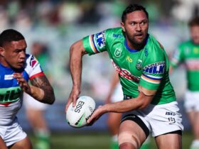 Jordan Rapana takes on the Knights in 2022.