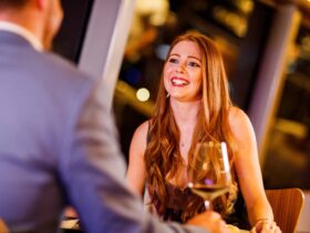Couple talking and laughing on Gold Dinner