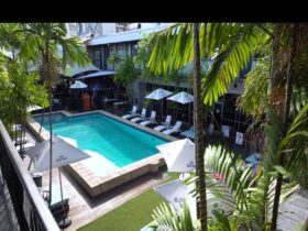 The beautiful pool as viewed from one of the balconies