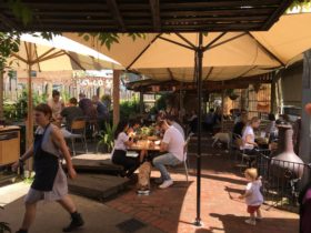 Busy cafe welcoming kids and dogs