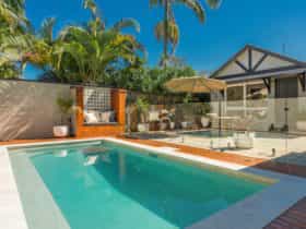 Three Little Pigs - pool towards house